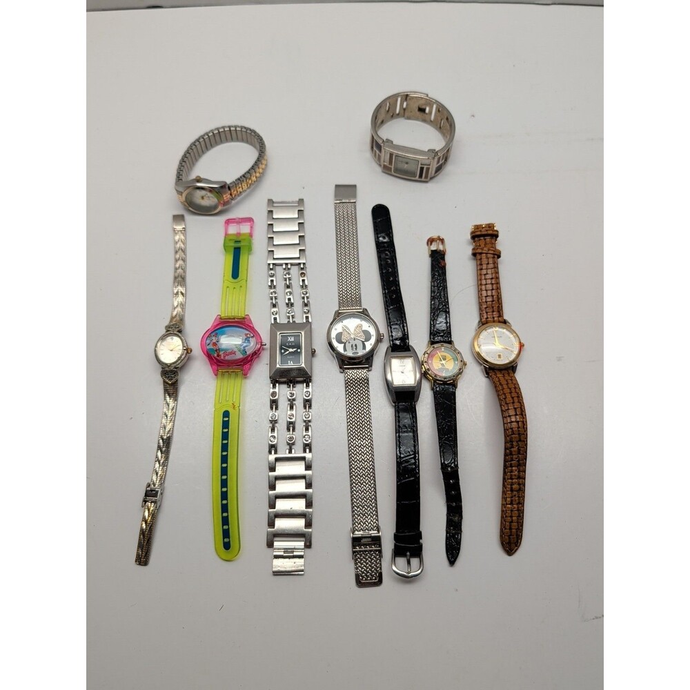 Lot Of 9 Women's Wrist Watches With Bands Untested Guess Exo Disney Perry Ellis